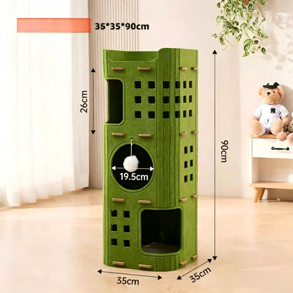 Multi-Layer All-in-One Cat Tree with Felt Cave Bed Year-Round Tunnel Cat House Warm & Durable Cat Condo