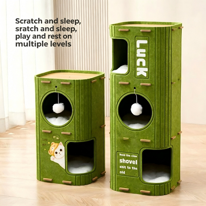 Multi-Layer All-in-One Cat Tree with Felt Cave Bed Year-Round Tunnel Cat House Warm & Durable Cat Condo