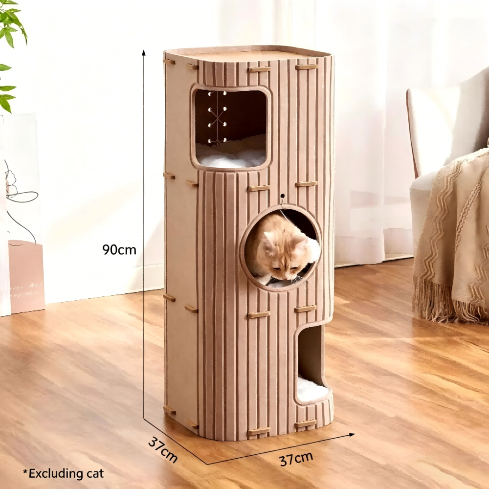 Multi-Layer All-in-One Cat Tree with Felt Cave Bed Year-Round Tunnel Cat House Warm & Durable Cat Condo