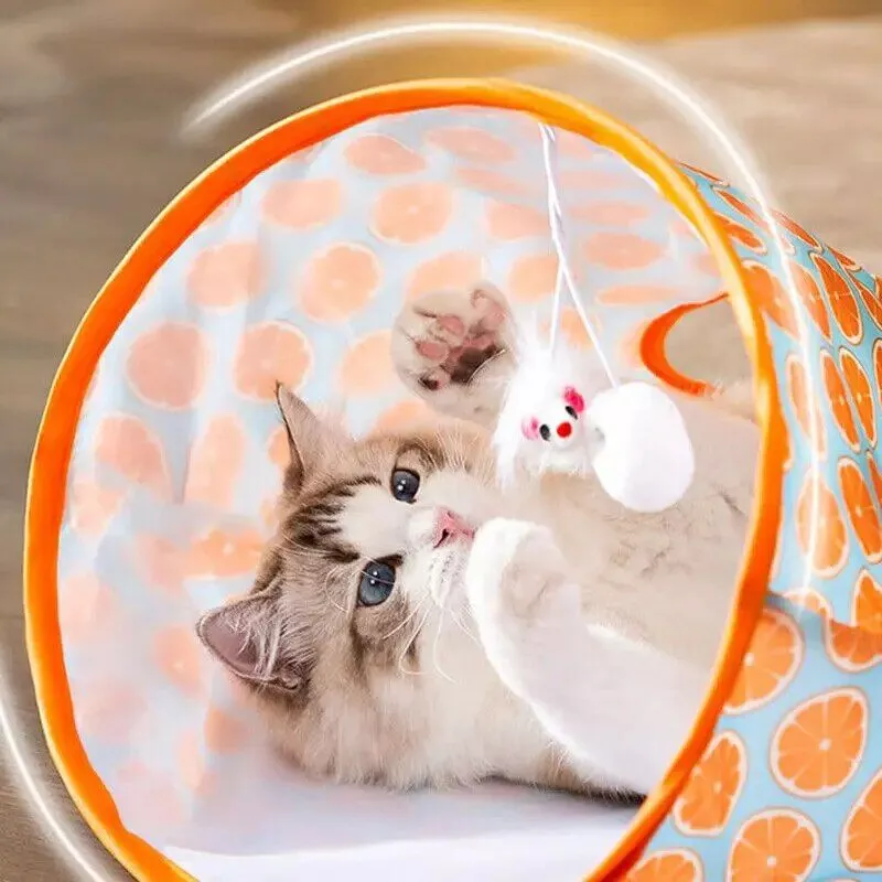 Interactive cat tunnel toy with Dangling mouse crinkle sounds Bark&Paw Lab