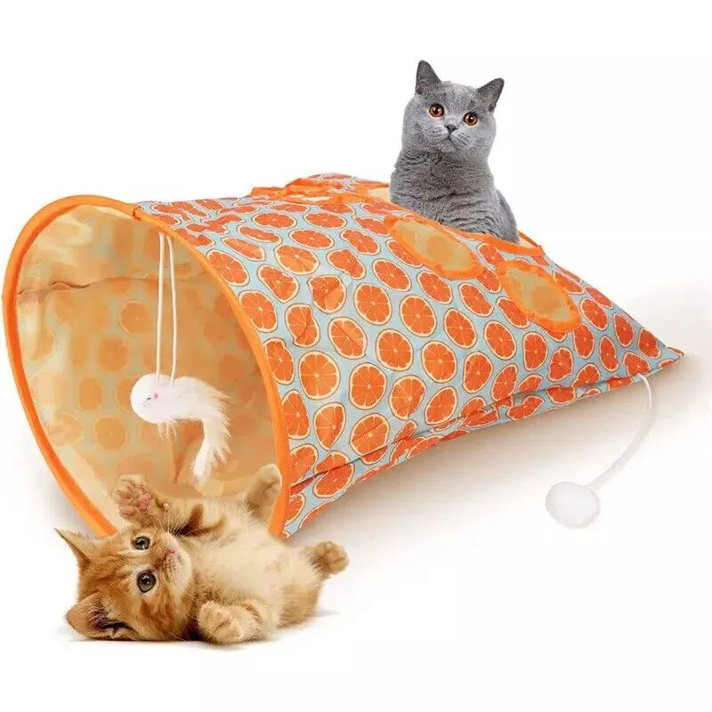 Interactive cat tunnel toy with Dangling mouse crinkle sounds Bark&Paw Lab