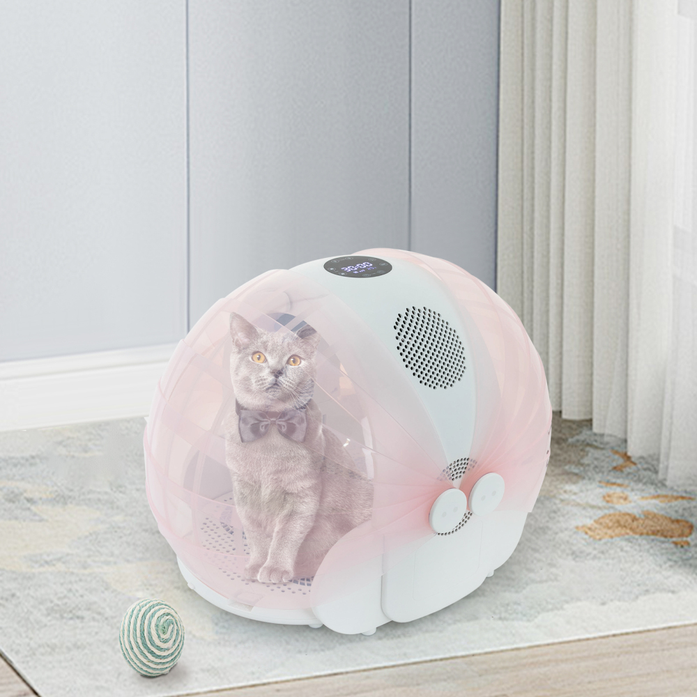 Foldable Pet Drying Box 360° Airflow Drying Machine for Cats and Dogs Quick Drying Automatic Pet Dryer Box with Blade Stoppers Storage Box Bark&Paw Lab
