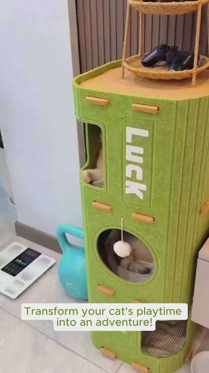 Multi-Layer All-in-One Cat Tree with Felt Cave Bed Year-Round Tunnel Cat House Warm & Durable Cat Condo